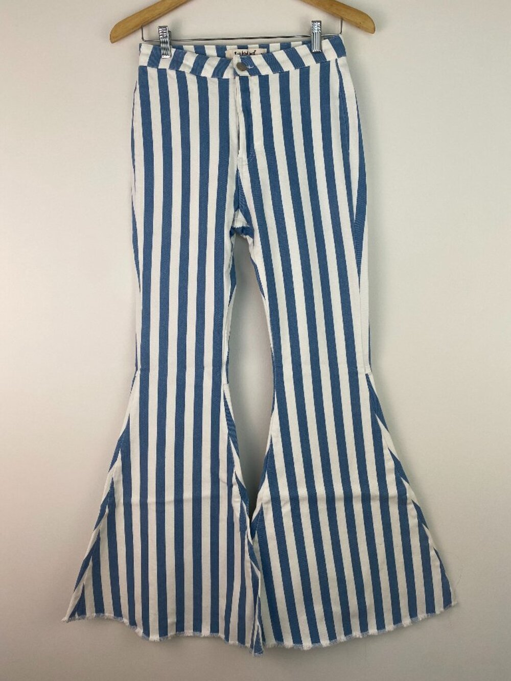 Three Bird Nest Blue Striped High Rise Flare Pants Bell Bottoms Boho